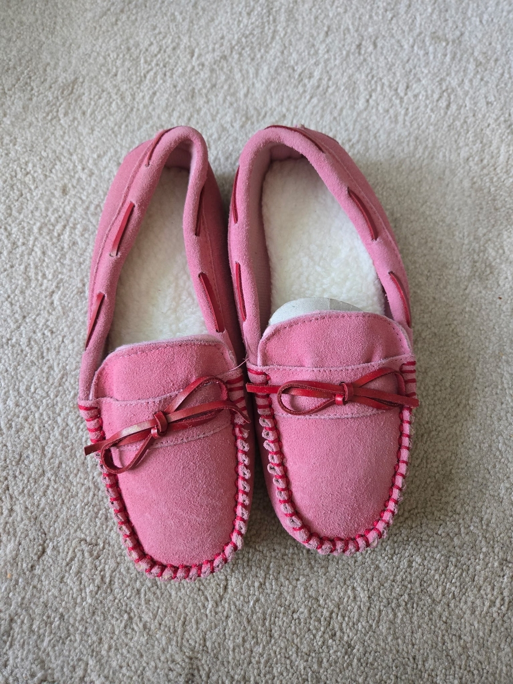 Avon Pink Faux-Suede Women's Moccasin Slippers with Bow